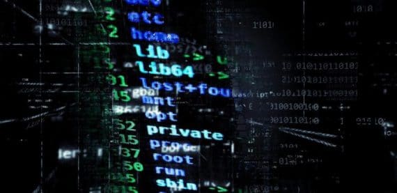 czarna grafika z fragmentami kodu programistycznego